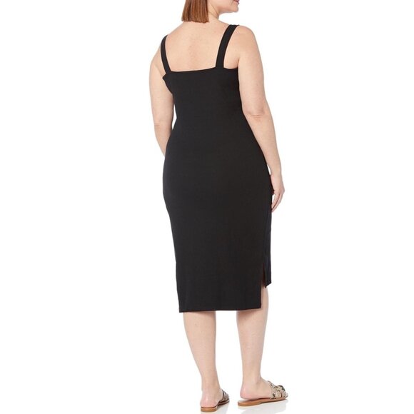 The Drop Womens Black Ribbed Midi Dress With Side Slits - Sleeveless & Square Ne - Picture 2 of 4